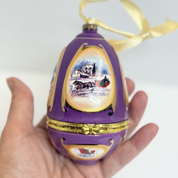 Vintage Mr Christmas Porcelain Musical Purple Egg Ornament - Picture 2 of 8